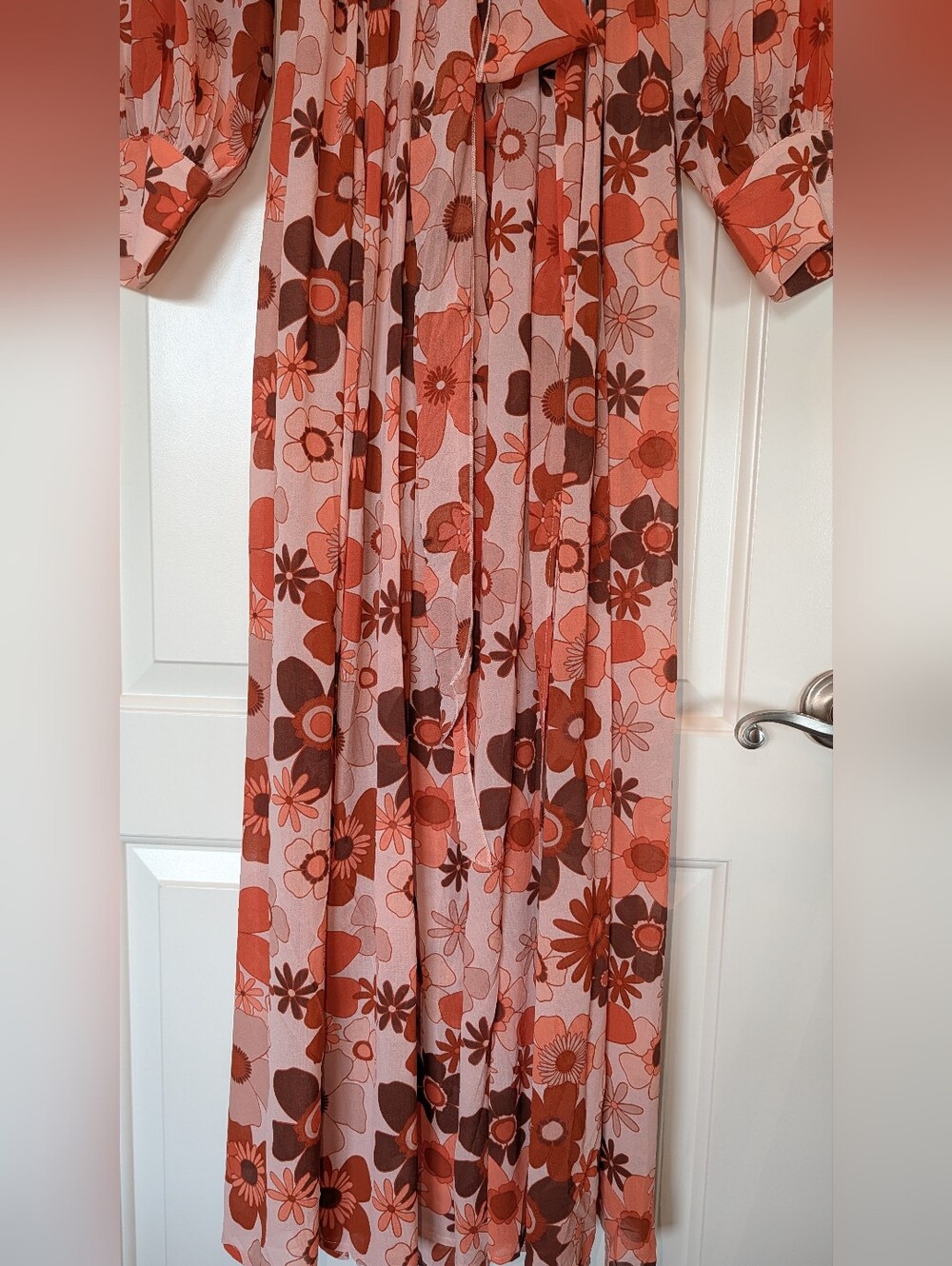 Retro Floral Boho Maxi Dress Long Sleeve Wrap Tie Waist - NWOT - Large - Picture 8 of 16